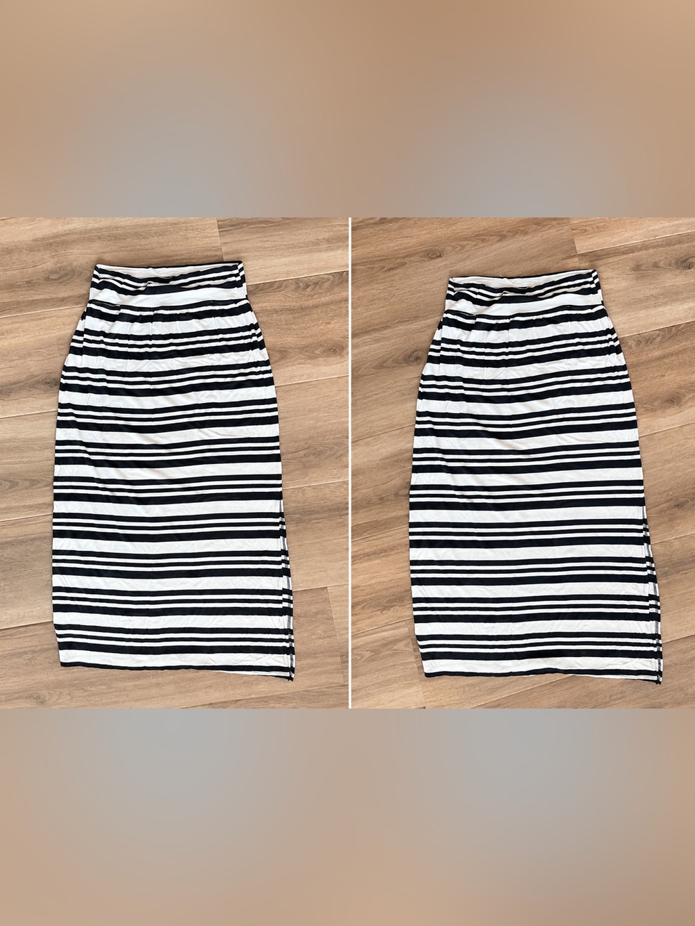 AB Studio Black and White Striped Midi Skirt